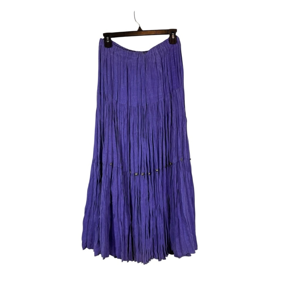 Santa Fe Silver & Leather Purple Crinkle Maxi Skirt Beaded One Size